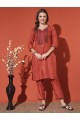 Magic Cotton Embroidered Orange Kurta Set