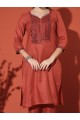 Magic Cotton Embroidered Orange Kurta Set