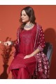 Magic Cotton Embroidered Maroon Kurta Set