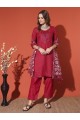 Magic Cotton Embroidered Maroon Kurta Set