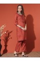 Magic Cotton Embroidered Orange Kurta Set