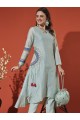 Sea Green Plain Chanderi Kurta Set (Top & Bottom)