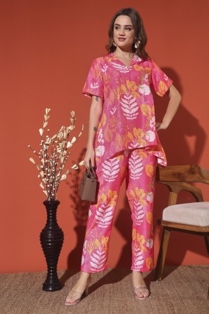 Pink Digital Print Muslin Co-Ord Set