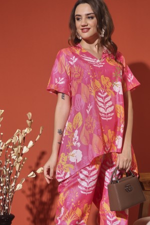 Pink Digital Print Muslin Co-Ord Set