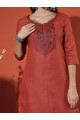 Magic Cotton Embroidered Rust Kurta Set