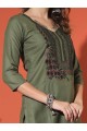 Magic Cotton Embroidered Mahendi Kurta Set