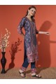 Dark Blue Printed Muslin Kurta Set