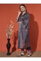 Dark Blue Printed Muslin Kurta Set