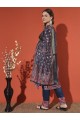 Dark Blue Printed Muslin Kurta Set