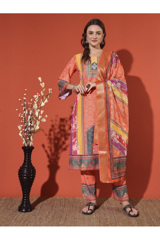 Orange Muslin Kurta Set