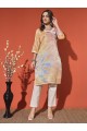 Peach-Colored Embroidered Shimmer Kurta Set (Top & Bottom)