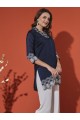 Blue Embroidered Silk Blend Kurta