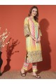 Yellow Digital Print Muslin Kurta Set