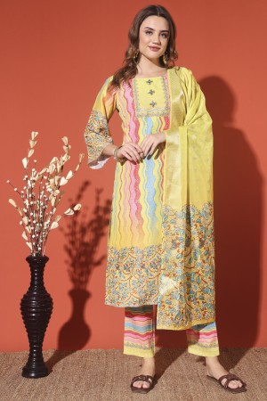 Yellow Digital Print Muslin Kurta Set