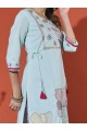 Sky-Colored Pure Cotton Embroidered Kurta Set