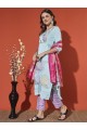 Sky-Colored Pure Cotton Embroidered Kurta Set