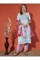 Sky-Colored Pure Cotton Embroidered Kurta Set