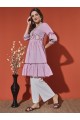 Pink Embroidered Pure Cotton Kurta