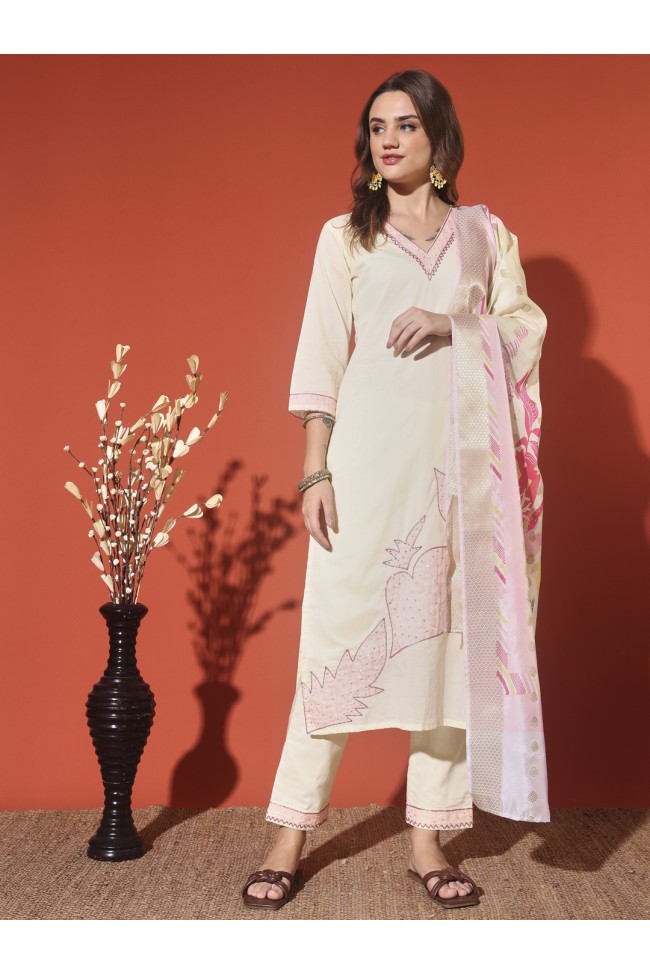 lemon yellow appliqué embroidered Kurta set