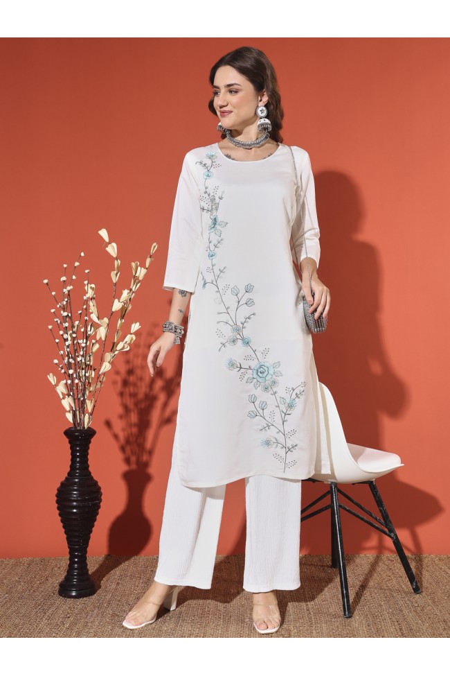 Roman Floral White Kurta Set